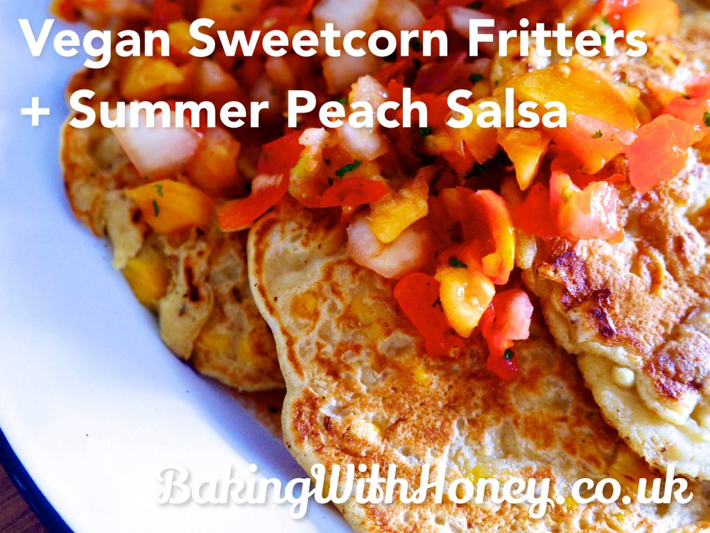 vegan sweetcorn fritters and summer peach salsa