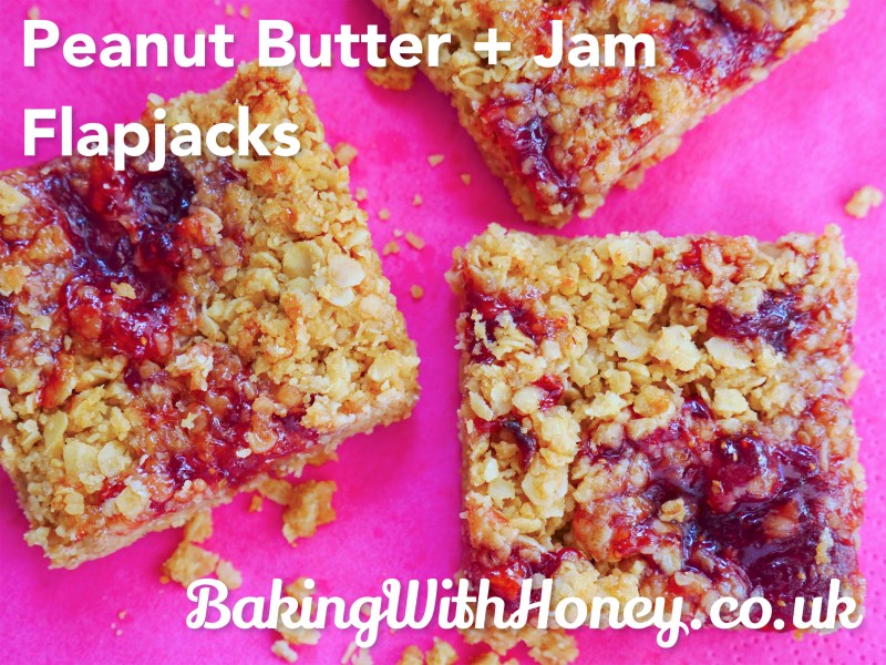 vegan peanut butter and jam flapjacks