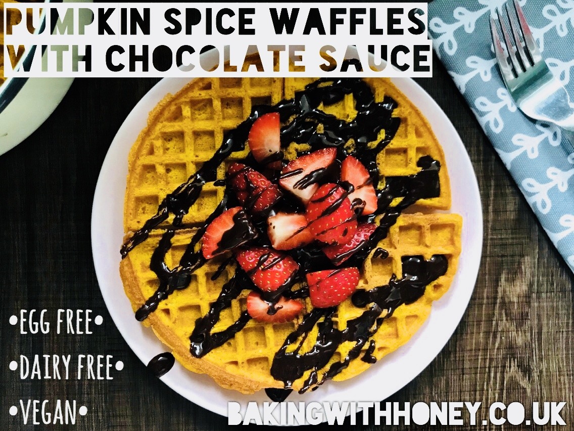 Vegan Pumpkin Spice Waffles + Quick Chocolate Sauce