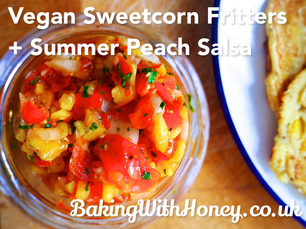 vegan sweetcorn fritters and summer peach salsa