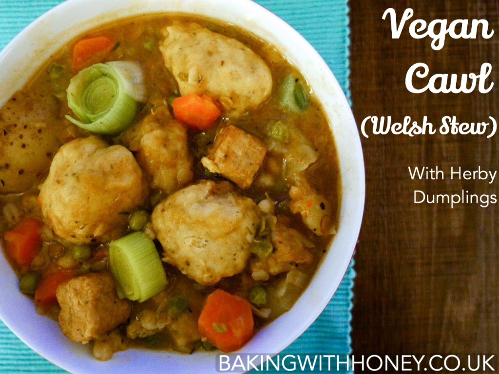 Vegan Cawl (Welsh stew) with herby dumplings